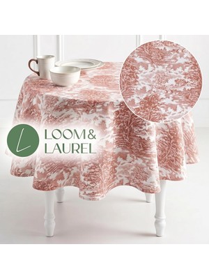 Str Store Jakarlı Yuvarlak Masa Örtüsü 160 Cm, Dokuma Kumaş, Makinede Yıkanabilir, Mutfak ve Salon Için Dekoratif Sofra Örtüsü - Açık Kahverengi Ağırlıklı