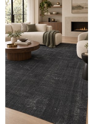 Roven Antrasit Peluş Halı Yumuşak Kaymaz Taban Yıkanabilir Modern Salon Mutfak Antre Odası Halısı