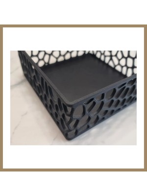 Bezos 3D Baskı Organik Desenli Peçetelik Kokteyl Peçete Tutucu 12,5X12,5 cm Delikli Peçete Standı - Siyah 22