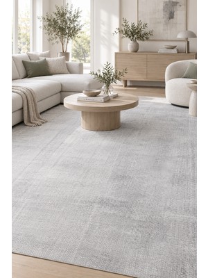Roven Peluş Gri Yumuşak Kaymaz Tabanlı Yıkanabilir Modern Salon Mutfak Antre Halısı