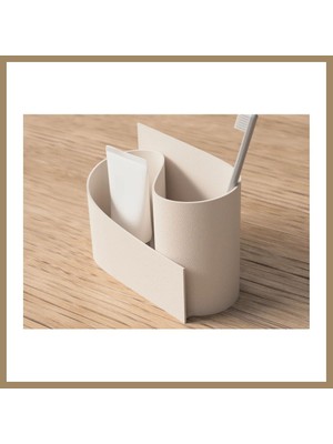 Bezos 3D Baskı Kavisli Diş Fırçası ve Küçük Eşya Tutucu Masa ve Banyo Organizeri Modern Minimal Düzenleyici - Krem 22