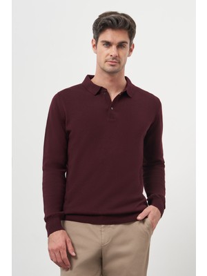 Morven  Erkek Bordo Basic Polo Yaka Dynamic Fit Rahat Kesim Triko