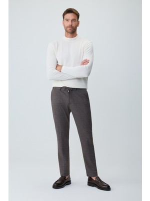 Morven  Erkek Kahve Örme Trend Çizgili Slim Fit Pantolon