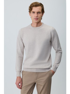 Morven  Erkek Bej Basic Bisiklet Yaka Triko