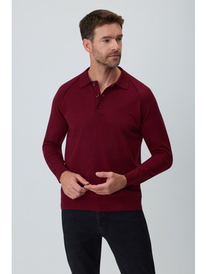 Morven  Erkek Bordo Trend Polo Yaka Reglan Kol Triko Kazak