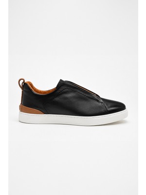 Morven  Erkek Siyah Deri Sneaker Ayakkabı