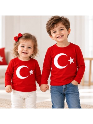 Sibel Günay Butik Bebek ve Çocuk Ay Yıldız Türk Bayraklı Uzun Kollu %100 Pamuk Body