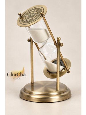 ChaCha Home 30 Dakikalık Döner Kum Saati Cam ve Eskitme Metal Vintage Dekoratif Masaüstü Aksesuar 24x14 cm