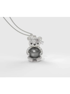 İstiridye İnci White Teddy Hug Siyah Incili Kolye 9-10 mm Aaa
