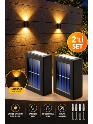 Mobee 2'li Solar Bahçe Aydınlatması Güneş Enerjili Duvar Lambası Çift Taraflı Aplik Işık LED Işık