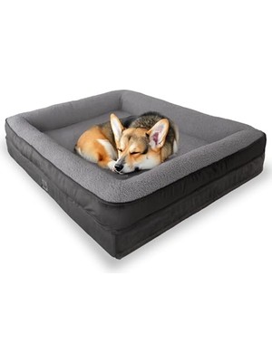 Odea Jungolica Felix Köpek Yatağı Antrasit Orta 75X95 Cm, Visco SÜNGER,%100 Su Geçirmez Alez, Çıkarılabilir Yıkanabilir Kılıf, Kaydırmaz Taban, Teddy Dokulu Kedi & Köpek Minderi