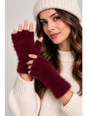 Moowear Kadın Kesik Parmak Eldiven Parmaksız Peluş Eldiven Yumuşak Tüylü Örgü Kışlık Uzun Bileklik El Isıtıcı