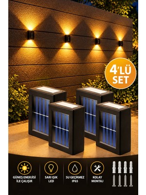 Mobee 4'lü Solar Bahçe Aydınlatması Güneş Enerjili Duvar Lambası Çift Taraflı Aplik Işık LED Işık