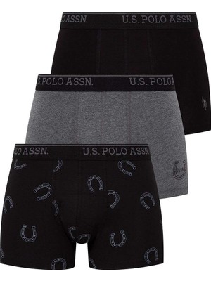 U.S.POLO 80304 ERKEK 3 LÜ LİKRALI COTON SİYAH-ANTRASİT-SİYAH BASKILI BOXER