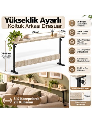 Dehalimited Yükseklik Ayarlı Koltuk Arkası Dresuar Sehpa Raf 100X15 cm Dar Alan Konsol Masa