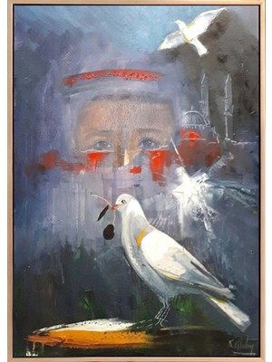 Simurg Sanatevi Küçük Kızın Rüyası Yağlı Boya Tablosu - Tuval Üzerine El Yapımı - 50 x 70 cm