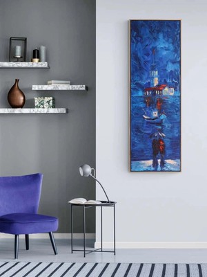 Simurg Sanatevi Kız Kulesinde Bekleyiş Yağlı Boya Tablosu - Tuval Üzerine El Yapımı - 50 x 150 cm
