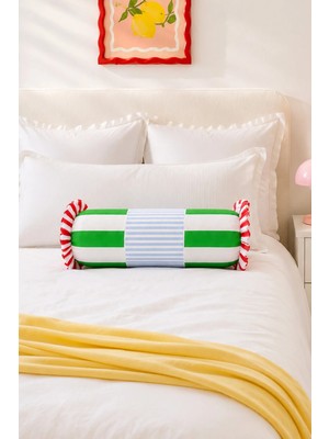 Ritmo Home Dopamin Dekoratif Çizgili Fırfırlı Renkli Silindir Sosis Yastık (Içi Dolgulu)