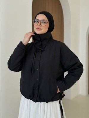 Foremia Etek ve Yaka Biyeli Düğmeli Tunik-Siyah -
