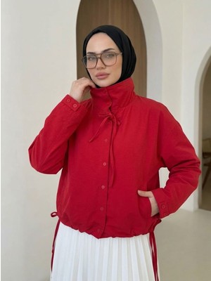 Foremia Etek ve Yaka Biyeli Düğmeli Tunik-Kırmızı -