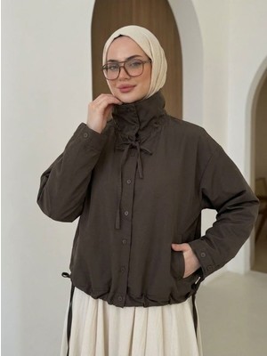 Foremia Etek ve Yaka Biyeli Düğmeli Tunik-Kahve -