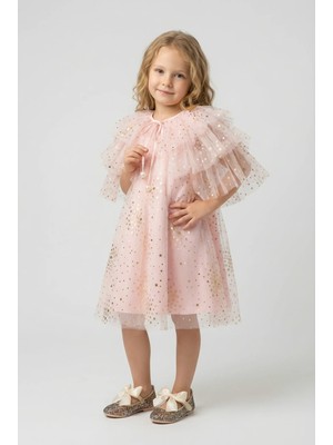 Sırrı Kız Çocuk Pembe Yıldız Tüllü Abiye Elbise + Tül Bolero 3-7 Yaş