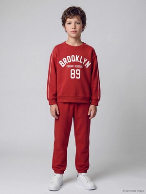 LC Waikiki Lcw Kids Kırmızı Baskılı Erkek Çocuk Eşofman Takım