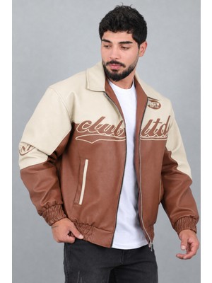 Stil Kombin Baskılı Çift Renk Oversize Suni Deri Mont Kmd 882_50531