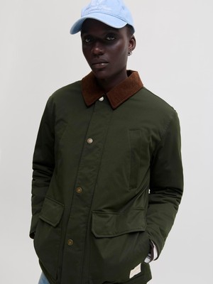 Jack & Jones Erkek Fonksiyonel Spread Kadife Yaka Yeşil Kahve CEKET-12301609