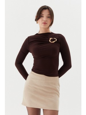 Shopping Shop Yakası Tokalı Sandy Bluz Kahve
