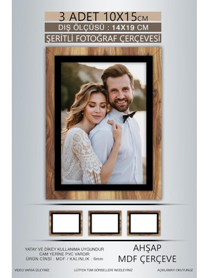 Tr Yhfoto 3 Adet 10X15 Çerçeve Ahşap-Siyah Şeritli Çerçeve Mdf Çerçeve Pvc'li Fotoğraf Kahv