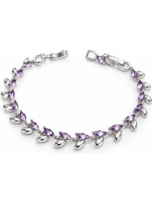 Brezza Lusso Jewelry Violetta Mor Taşlı Yaprak Model Kadın Bileklik