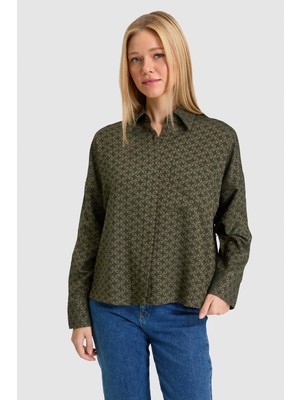 U.S. Polo Assn. Kadın Koyu Haki Uzun Kollu Gömlek 50329510-VR111