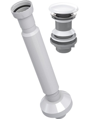 Aqua Bagno Pop-up Sifon, Beyaz Seramik Başlıklı, Taşma Deliksiz, (1 -1/4), Pis Su Çıkış Borusu Dahil - Set 2 Parça | 90.99.05.07.05