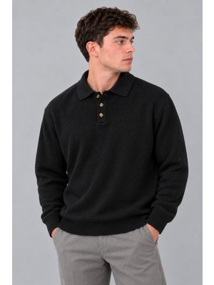 Stil Kombin Oversize Düğmeli Yaka Örgü Kazak Dp 17501_10063
