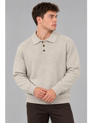 Stil Kombin Oversize Düğmeli Yaka Örgü Kazak Dp 17501_10063
