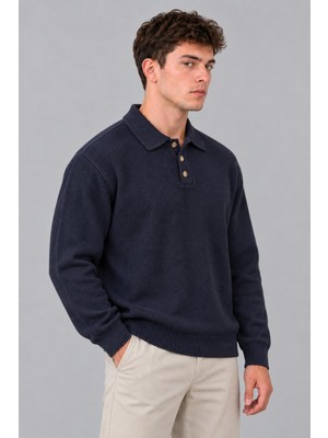 Stil Kombin Oversize Düğmeli Yaka Örgü Kazak Dp 17501_10063