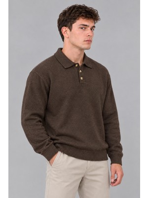 Stil Kombin Oversize Düğmeli Yaka Örgü Kazak Dp 17501_10063