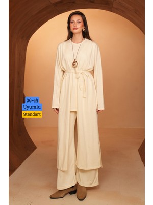 Balenbi Kadın Triko Kumaş Kuşaklı Basic 3\'lü Abaya Takım 8617