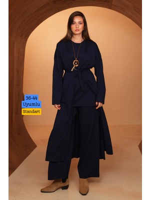 Balenbi Kadın Triko Kumaş Kuşaklı Basic 3\'lü Abaya Takım 8617
