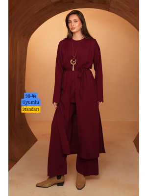 Balenbi Kadın Triko Kumaş Kuşaklı Basic 3\'lü Abaya Takım 8617