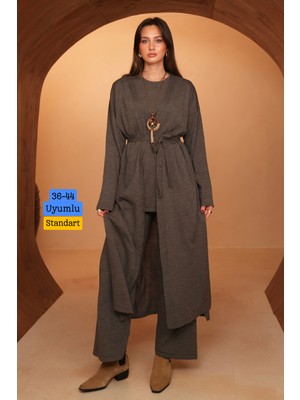 Balenbi Kadın Triko Kumaş Kuşaklı Basic 3\'lü Abaya Takım 8617