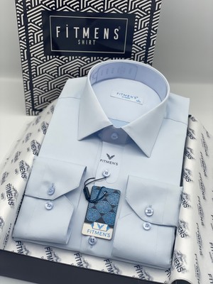 Fitmens Klasik Uzun Kol Cepsiz Likralı Rahat Kumaş Erkek Gömlek FS-004517 - Buz Mavi
