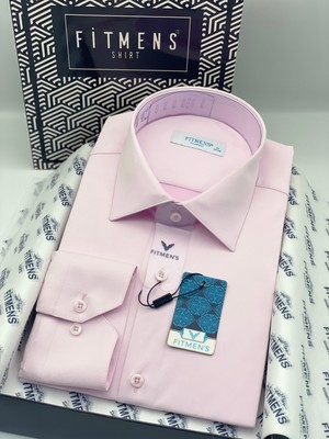 Fitmens Klasik Uzun Kol Cepsiz Likralı Rahat Kumaş Erkek Gömlek FS-004517 - Pembe