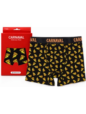 Carnaval Socks Pizza Desenli Erkek Boxer Pamuklu Likralı Parlak Lastikli Kutulu Siyah