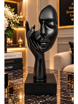 Tr Siyah Elini Yüzüne Koyan Kadın Figürü Modern Soyut Dekoratif Heykel 8,5X26 cm 004-B