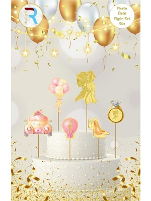 Cadde Süs Bride Gold Temalı Pasta Üstü Karakter Figür Set Süs