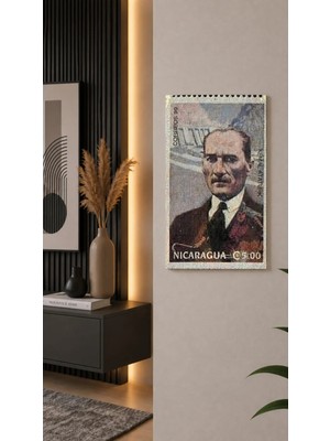 East West Trading Atatürk Nikaragua Pul Tablo 23X13 cm – 1938 Nikaragua Atatürk Temalı Dekoratif Duvar Tablosu