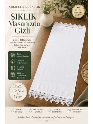 East West Trading Boncuk Işlemeli Dantel Detaylı El Yapımı Beyaz Havlu Dekoratif Çeyizlik El ve Yüz Havlusu 112,5 x 49 cm