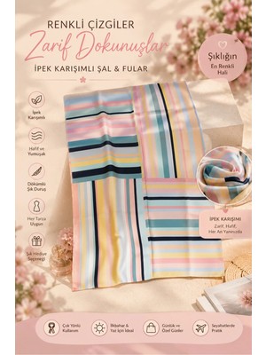 East West Trading Ipek Karışımlı Pastel Renkli Çizgili Kadın Fular 51X50 cm Yumuşak Dokulu Şık Boyun Fuları